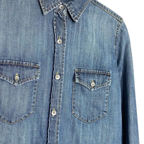 AG Adriano Goldschmied Denim Shirt Women S Blue Chambray Pockets Western Fitted - Picture 8 of 11